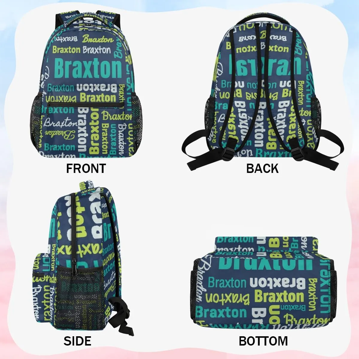 Personalized Backpacks with Name Large Customized Shoulder Bag Gifts for Women Men Waterproof Travel Casual Backpack 16in, Blue Yellow