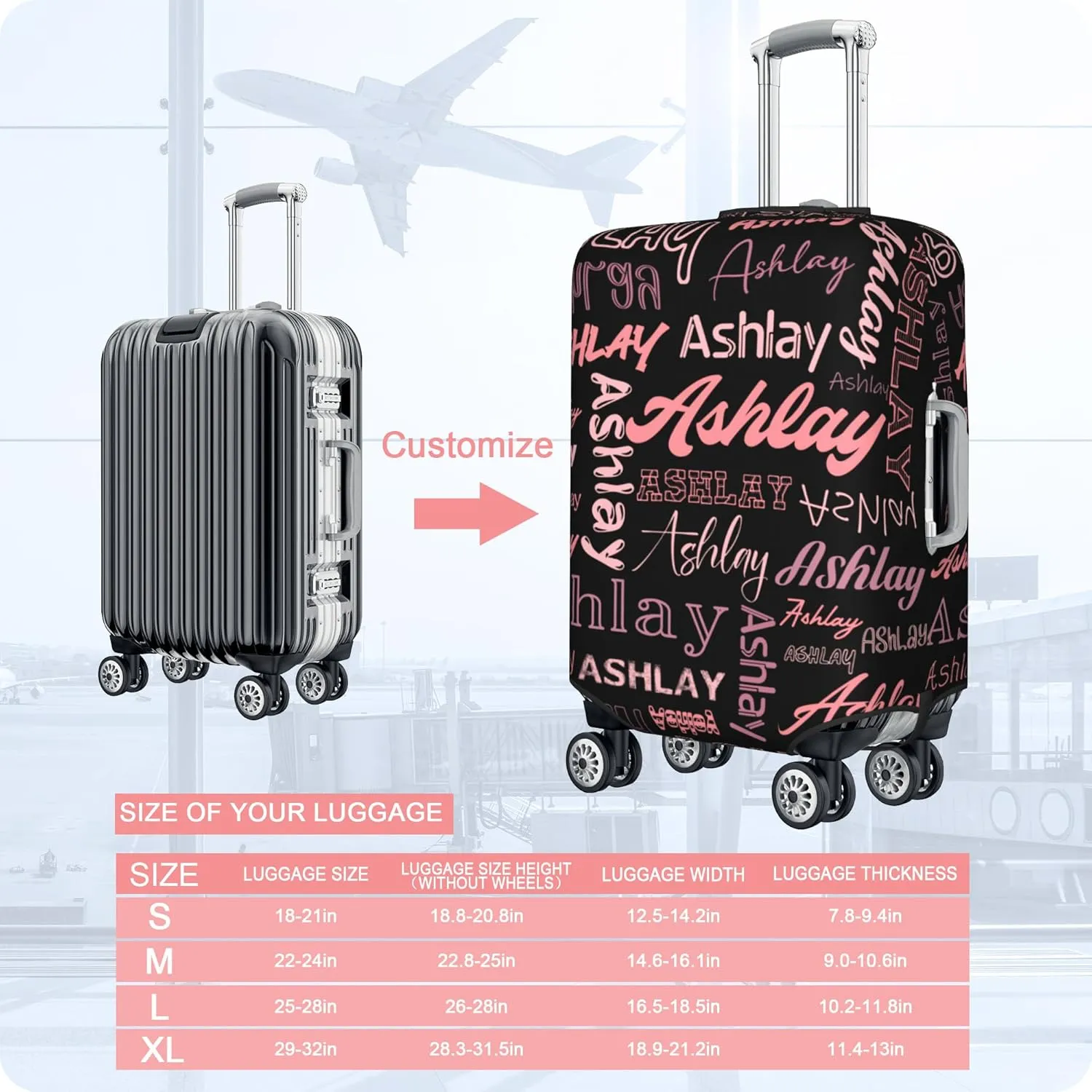 Personalized Custom Luggage Cover Double-Sided Design Suitcase Cover Add Your Own Name Travel Protector Elastic Washable Baggage Covers - M