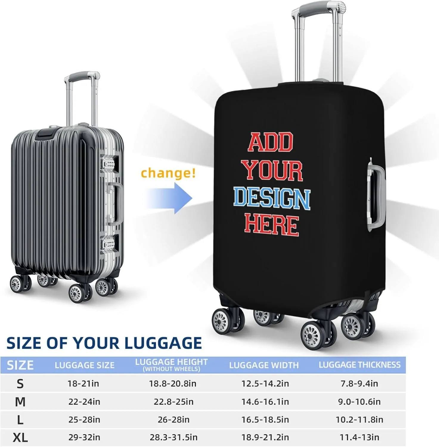 Personalized Custom Travel Luggage Suitcase Protector Add Your Own Name Photo Text Customized Washable Elastic Cover Luggage Fit 29-32 Inch
