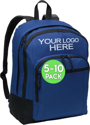 Personalized Customized Basic Classic Twilight Blue College Backpacks, 5 or 10 Pack - Add Your Embroidered Logo