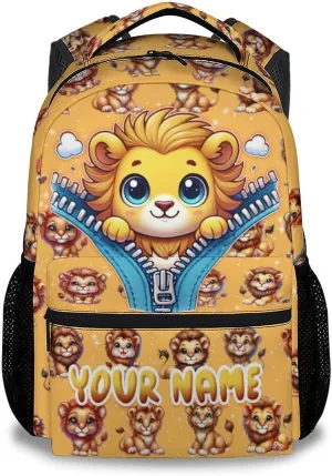Personalized Lion Backpacks for Kids, 17 Inch Cute Kindergarten Backpack for Girls, Lightweight Bookbag for Primary School