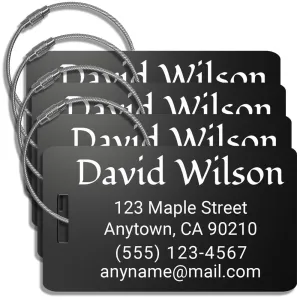 Personalized Luggage Tags for Suitcases 4 Pack – Custom Metal Name Tag for Travel, Golf Bag, and Baggage – Durable Aluminum Luggage Name Tags (Black, Horizontal)