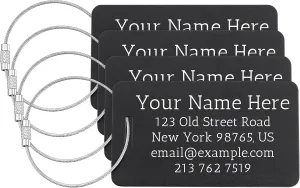 Personalized Metal Luggage Tag Durable Waterproof Laser Engraved Custom Name Address Aluminum Luggage Tags for Suitcase Backpack Travel Bags Gift for Travel Enthusiast (4 Black Horizontal)
