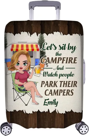 Personalized Name Let’s Sit by The Campfire Luggage Cover Travel Luggage Cover Protector Travel Bag Covers Travel Bag Covers Gift for Traveling Lovers 13