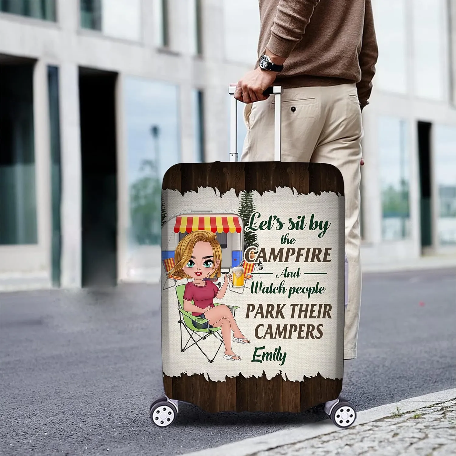 Personalized Name Let’s Sit by The Campfire Luggage Cover Travel Luggage Cover Protector Travel Bag Covers Travel Bag Covers Gift for Traveling Lovers 13