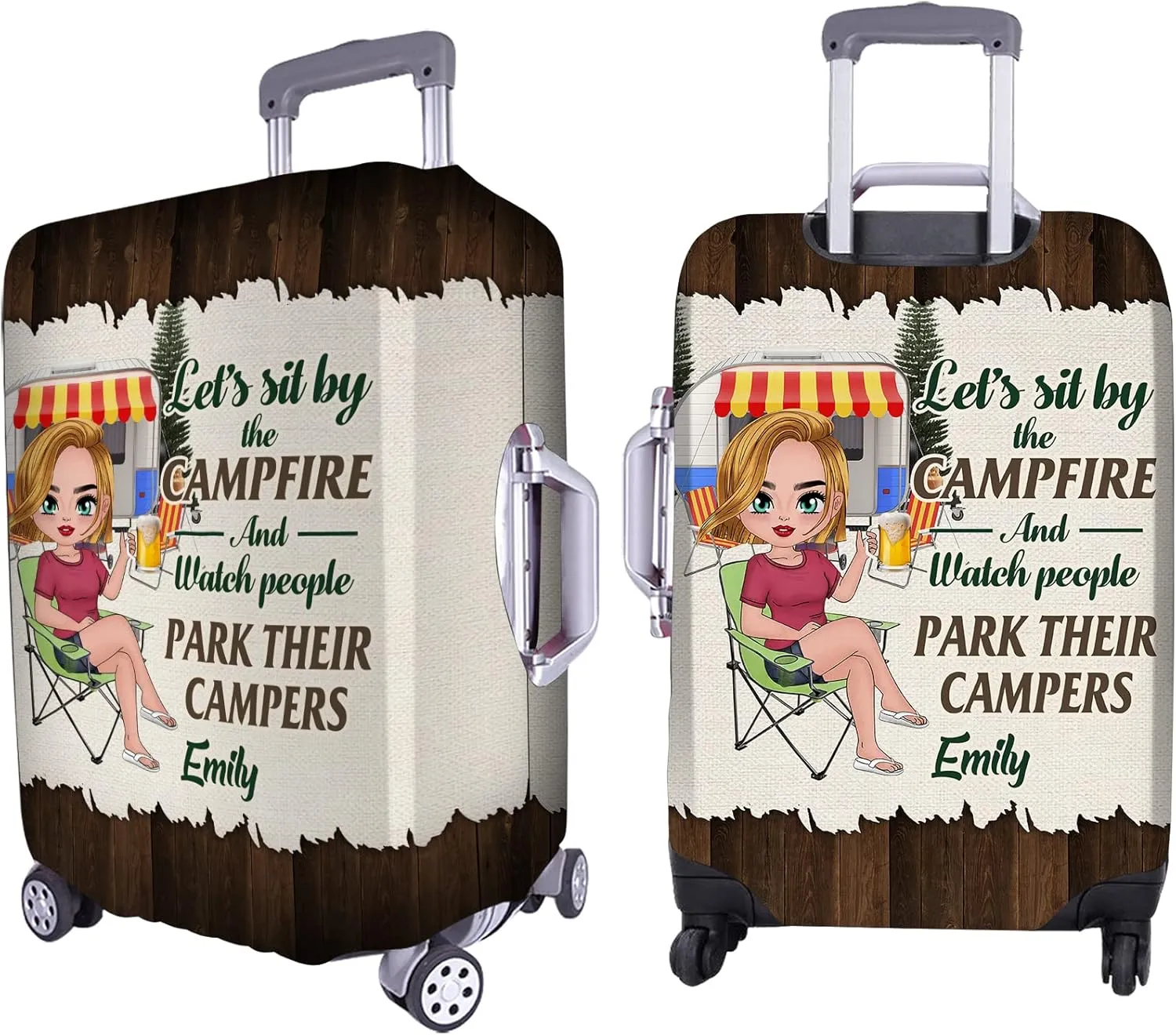 Personalized Name Let’s Sit by The Campfire Luggage Cover Travel Luggage Cover Protector Travel Bag Covers Travel Bag Covers Gift for Traveling Lovers 13