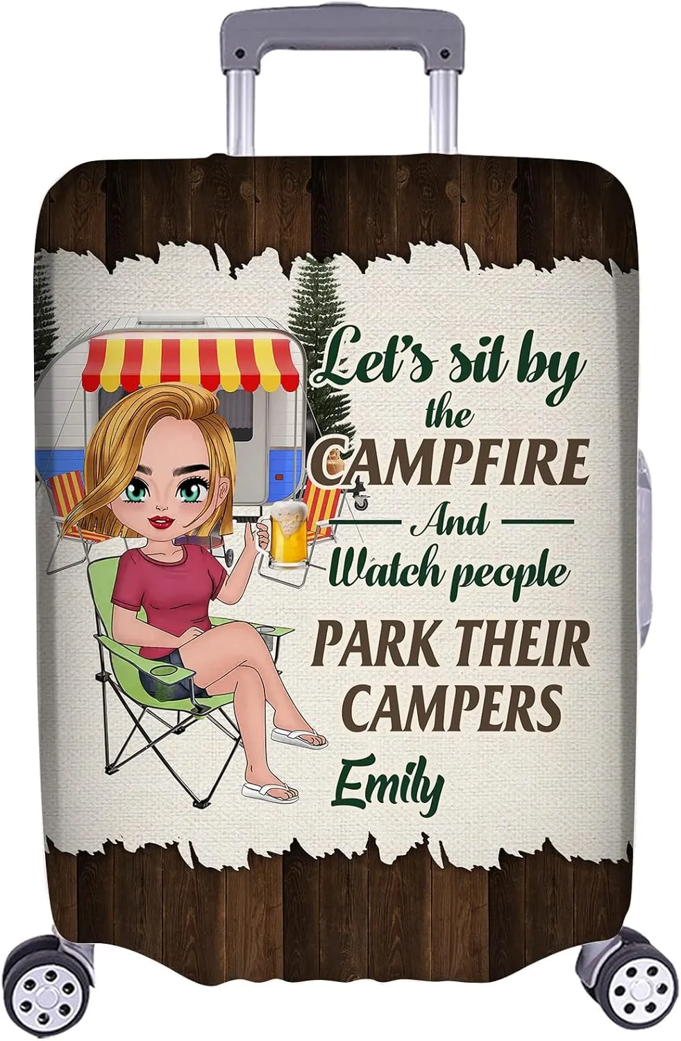 Personalized Name Let’s Sit by The Campfire Luggage Cover Travel Luggage Cover Protector Travel Bag Covers Travel Bag Covers Gift for Traveling Lovers 13