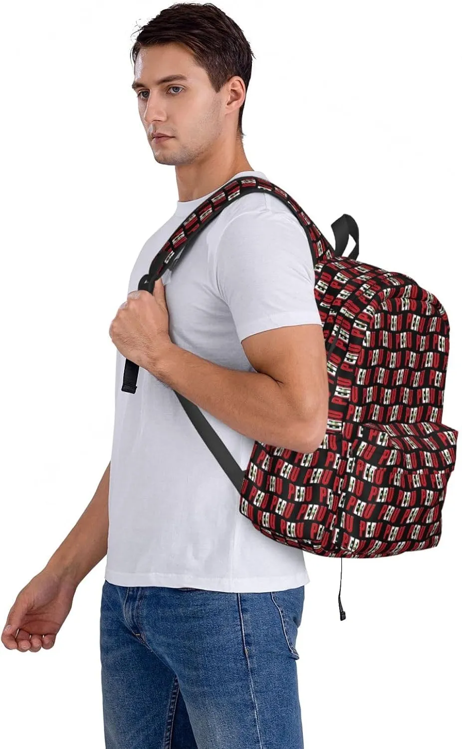 Peru Peruvian Flag Casual Backpack Large Capacity Travel Backpacks Laptop Daypack Commuter Rucksack Adjustable Strap Sports Bags for Hiking Biking