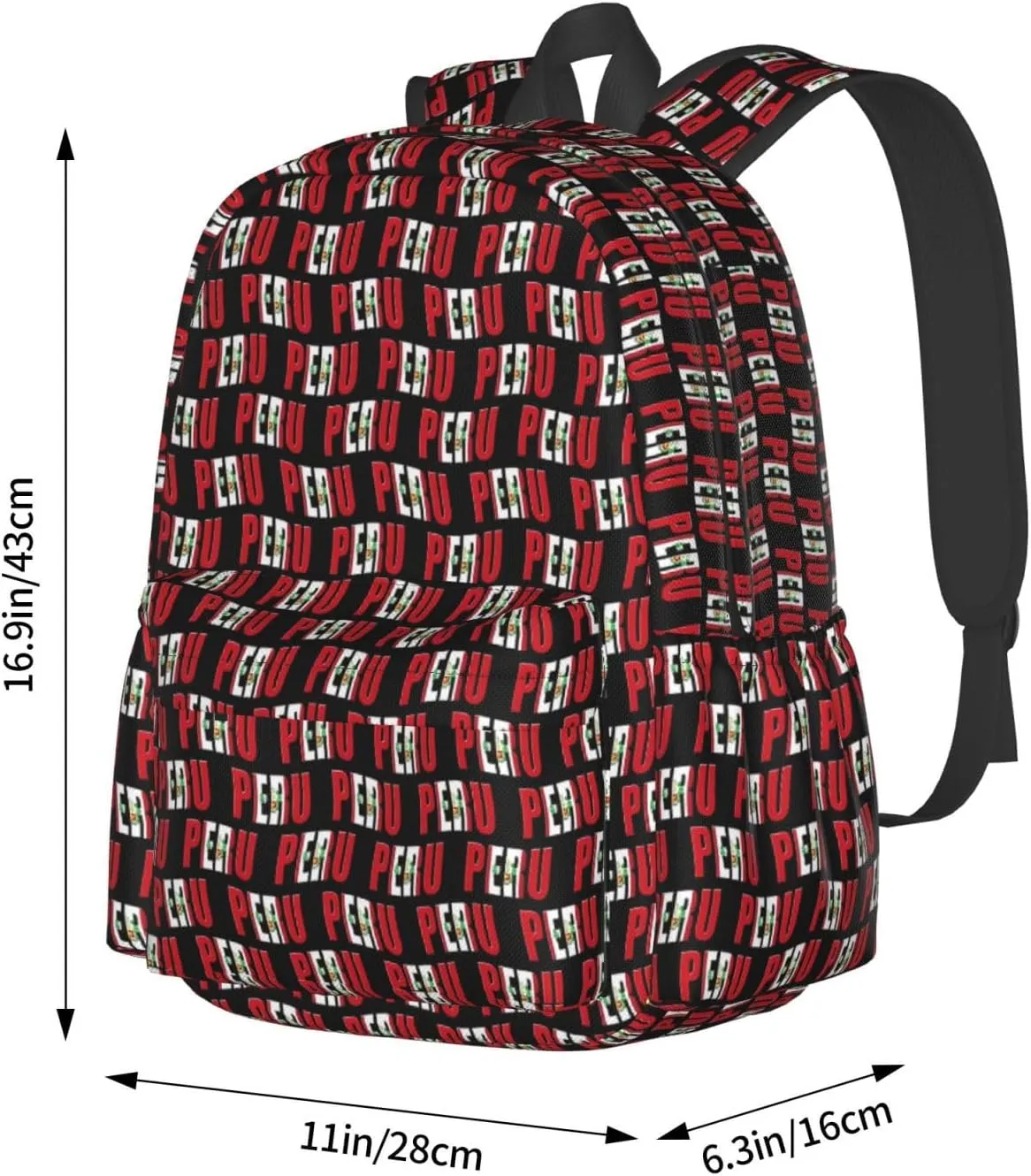 Peru Peruvian Flag Casual Backpack Large Capacity Travel Backpacks Laptop Daypack Commuter Rucksack Adjustable Strap Sports Bags for Hiking Biking