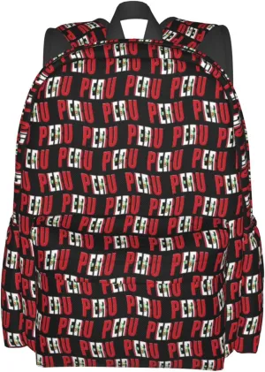 Peru Peruvian Flag Casual Backpack Large Capacity Travel Backpacks Laptop Daypack Commuter Rucksack Adjustable Strap Sports Bags for Hiking Biking