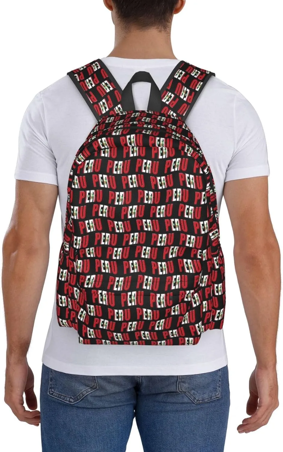 Peru Peruvian Flag Casual Backpack Large Capacity Travel Backpacks Laptop Daypack Commuter Rucksack Adjustable Strap Sports Bags for Hiking Biking