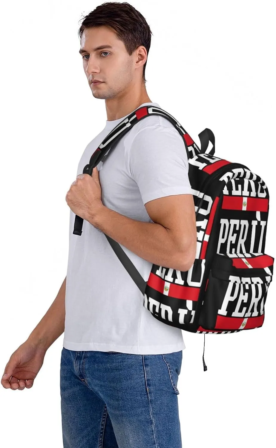 Peruvian Peru Flag Casual Backpack Large Capacity Travel Backpacks Laptop Daypack Commuter Rucksack Adjustable Strap Sports Bags for Hiking Biking
