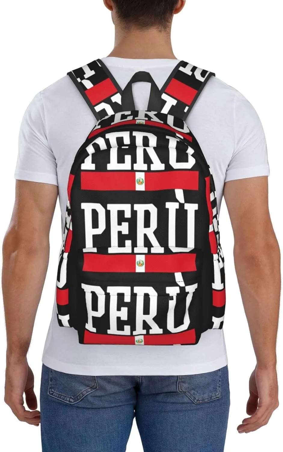 Peruvian Peru Flag Casual Backpack Large Capacity Travel Backpacks Laptop Daypack Commuter Rucksack Adjustable Strap Sports Bags for Hiking Biking