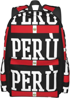 Peruvian Peru Flag Casual Backpack Large Capacity Travel Backpacks Laptop Daypack Commuter Rucksack Adjustable Strap Sports Bags for Hiking Biking