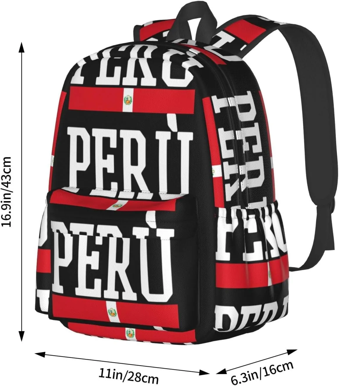 Peruvian Peru Flag Casual Backpack Large Capacity Travel Backpacks Laptop Daypack Commuter Rucksack Adjustable Strap Sports Bags for Hiking Biking