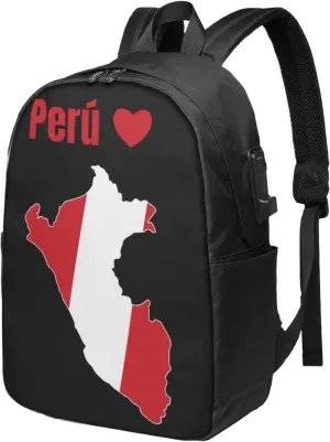 Peruvian Peru Map Flag Laptop Backpacks Travel Backpack Casual Business Daypack Sport Rucksack Computer Bag Fits up to 17 Inch Notebook with USB Port