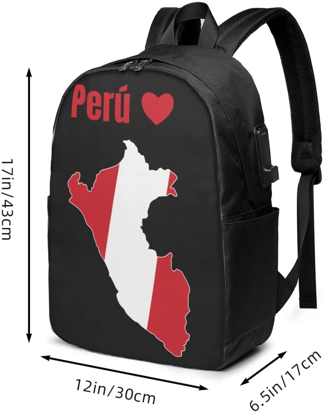 Peruvian Peru Map Flag Laptop Backpacks Travel Backpack Casual Business Daypack Sport Rucksack Computer Bag Fits up to 17 Inch Notebook with USB Port