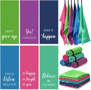 Peryiter 6 Pack Microfiber Quick Dry Gym Towel Cute Double Sided Printed Quick Drying Towel with Black Webbing Buckle Soft Lightweight Beach Towel for Women Bath Camping Swimming