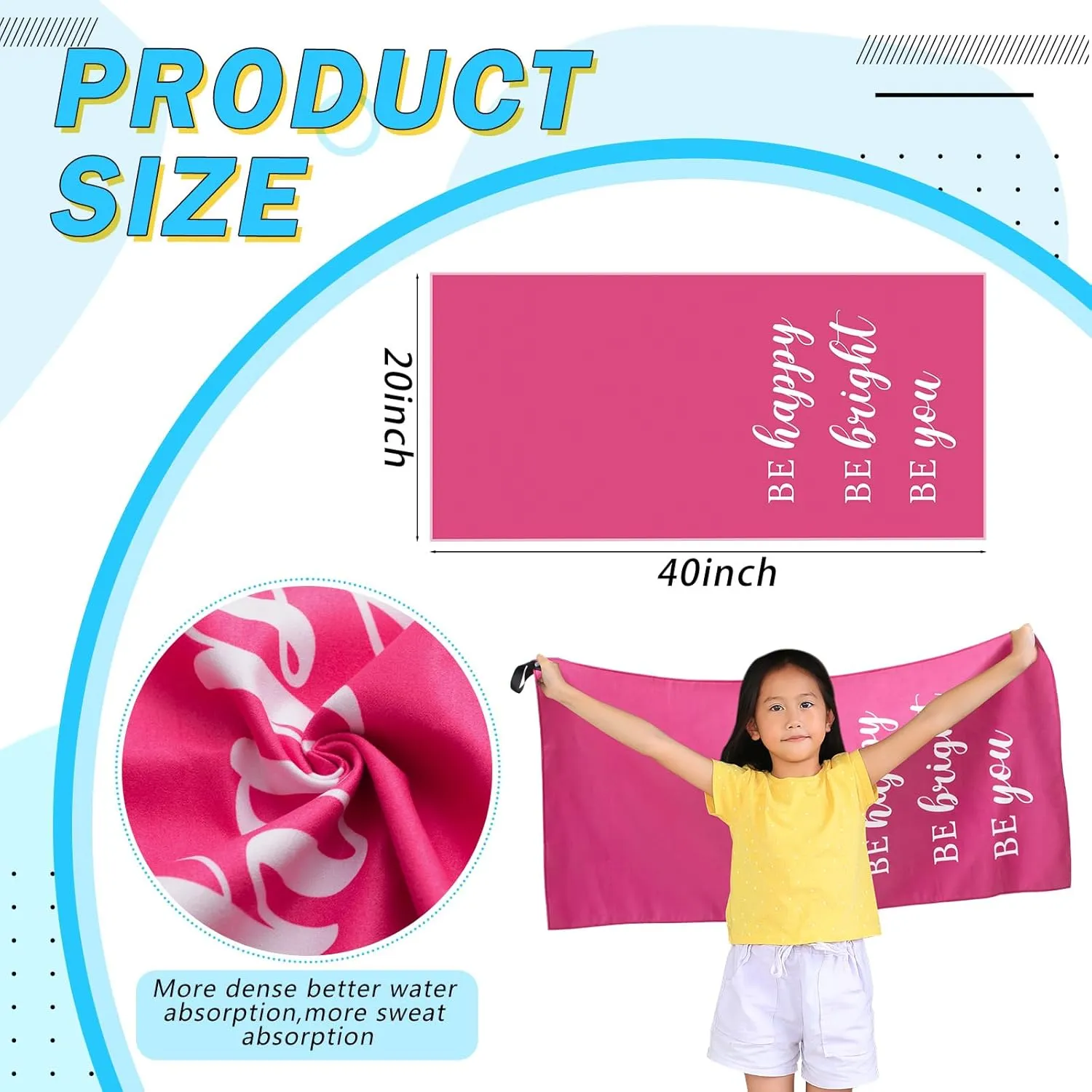 Peryiter 6 Pack Microfiber Quick Dry Gym Towel Cute Double Sided Printed Quick Drying Towel with Black Webbing Buckle Soft Lightweight Beach Towel for Women Bath Camping Swimming