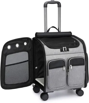 Pet Carrier Backpack Pet Stroller, Wheeled Cat Carrier Backpacks 28 Lb for Small Dogs Puppy and Medium Cats, Flax Breathable Mesh Ventilation Windows, Pet Bag (Color : Dark Gray)