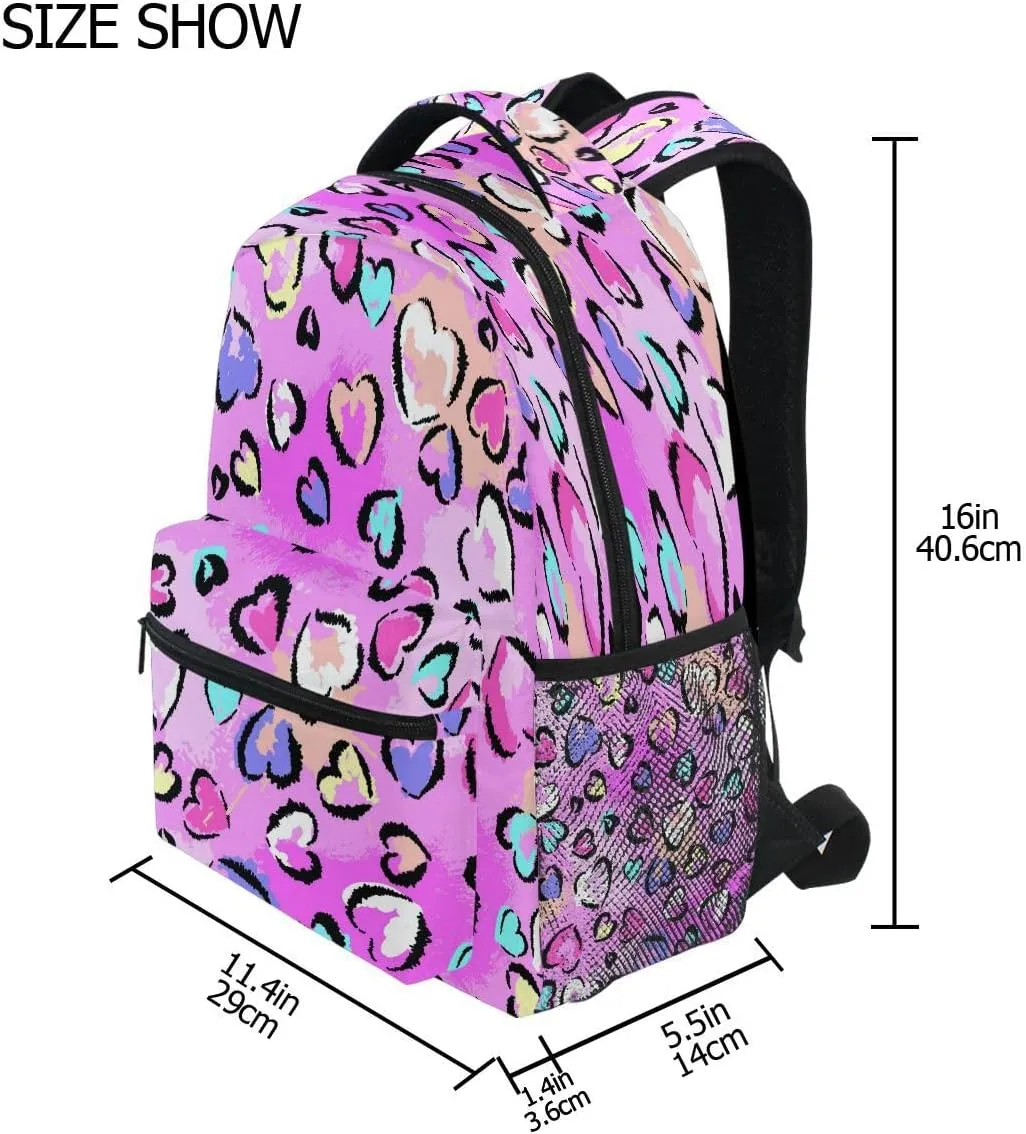 Pfrewn Chaotic Leopard Print with Hearts Backpacks Purse for Women Girls Laptop Notebook Tablet Backpack School Bag Stylish Casual Daypack 16 Inch with Multiple Pockets