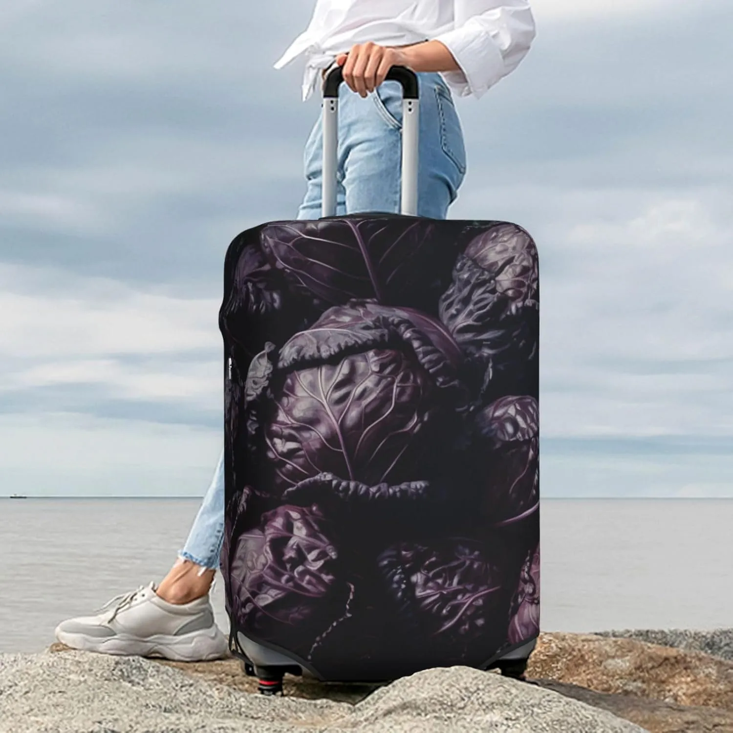 Pile of Purple Cabbage Luggage Cover Stylish Suitcase Covers for Luggage Tsa Approved, Elastic Washable Suitcase Protector Anti-Scratch Travel Baggage Covers for 18-32 inch Luggage