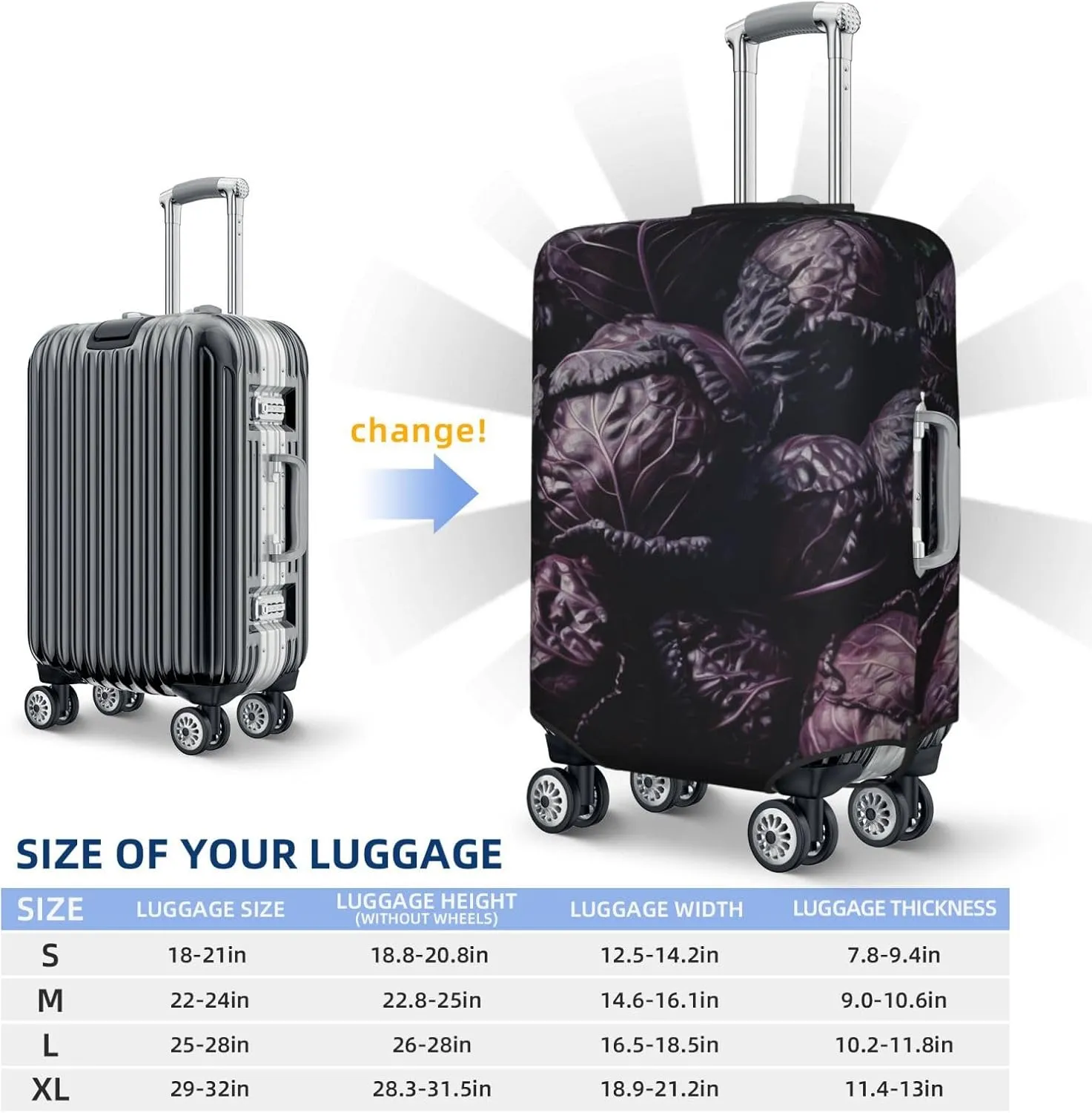 Pile of Purple Cabbage Luggage Cover Stylish Suitcase Covers for Luggage Tsa Approved, Elastic Washable Suitcase Protector Anti-Scratch Travel Baggage Covers for 18-32 inch Luggage