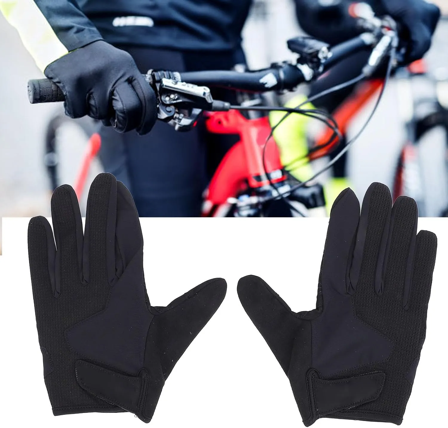 Pilipane 1 Pair Full Finger Cycling Gloves Touch Screen Shock Absorbing Outdoor Full Finger Workout Gloves