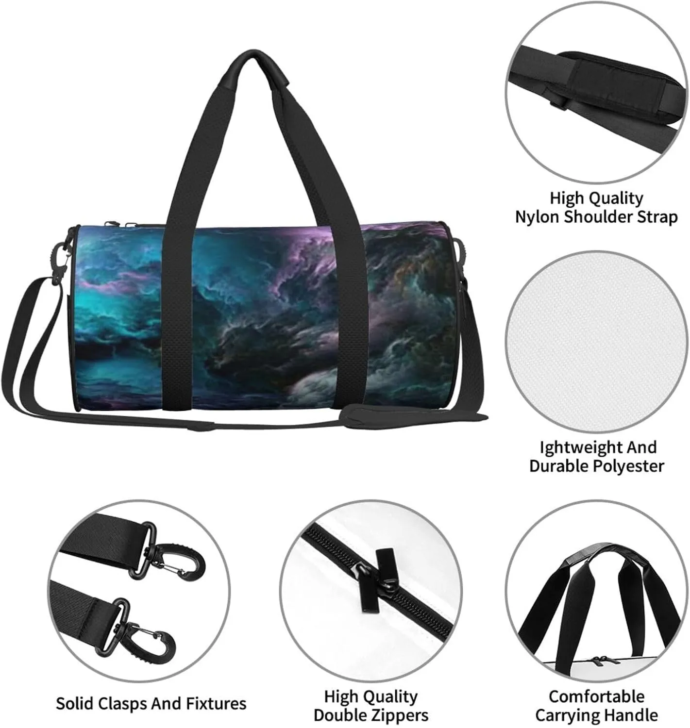 Pink Blue Galaxy Clound Foldable Duffle Bag For Women - Workout Bag For Gym Men - Boy Gym Bag - Girls Small Weekender Duffel Bag - Packable Luggage Bag For Travel Sports