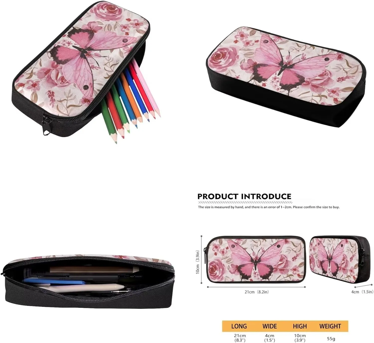 Pink Butterfly School Bag and Lunch Box Set for Girls 4-6 Kids Backpack Set with Water Bottle Holder Kids School Handbags Lightweight Backpack for Middle High School/Trip/Excursions