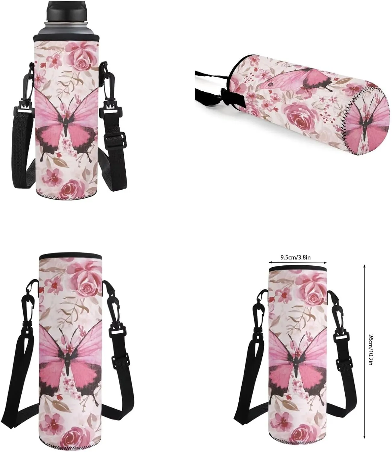 Pink Butterfly School Bag and Lunch Box Set for Girls 4-6 Kids Backpack Set with Water Bottle Holder Kids School Handbags Lightweight Backpack for Middle High School/Trip/Excursions
