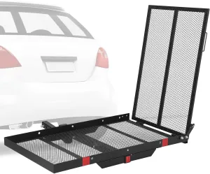 PioneerWorks 500 LBs Heavy Duty Foldable Trailer Hitch Cargo Carrier，46.2" x 26.8" x 3" Vehicle Cargo Rack Carrier，2 inch receiver Rear Luggage Rack Basket for SUV Pickup Camping Traveling, Iron,Black