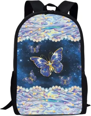 Poceacles Elegant Galaxy Butterfflies Pattern Lightweight Backpacks for Elementary School Bookbag 17 InchMiddle Junior Students Schoolbag Kids Youth Shoulder Bag Travel Beach