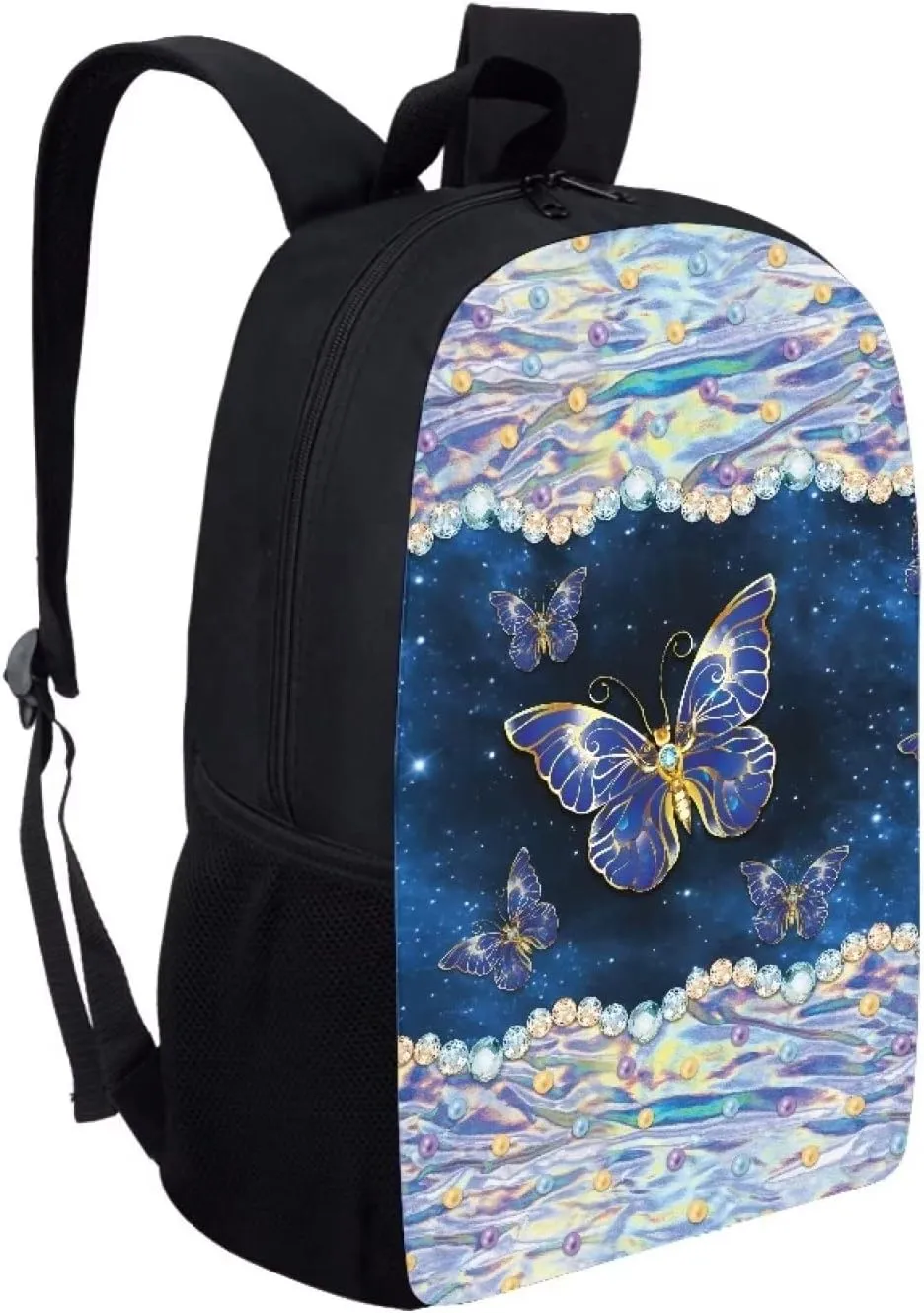 Poceacles Elegant Galaxy Butterfflies Pattern Lightweight Backpacks for Elementary School Bookbag 17 InchMiddle Junior Students Schoolbag Kids Youth Shoulder Bag Travel Beach