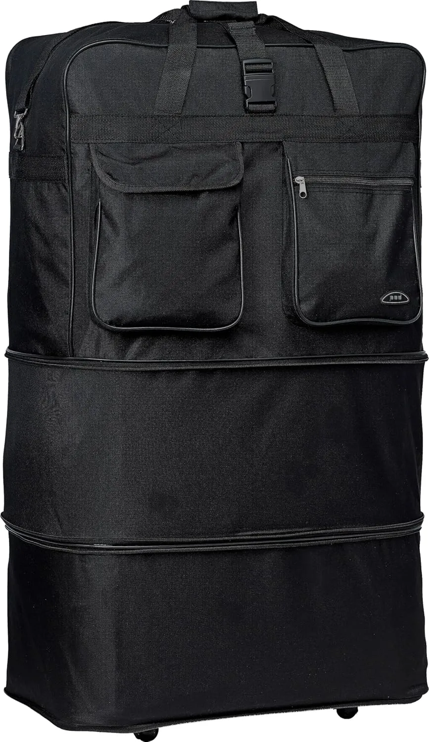 Pod 30" / 36" / 40" Expandable Rolling Wheeled Duffle bag Spinner Luggage suitcase (Black, 30-inch)