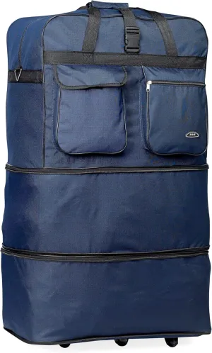 Pod 30" / 36" / 40" Expandable Rolling Wheeled Duffle bag Spinner Luggage suitcase (Navy Blue, 40-inch)