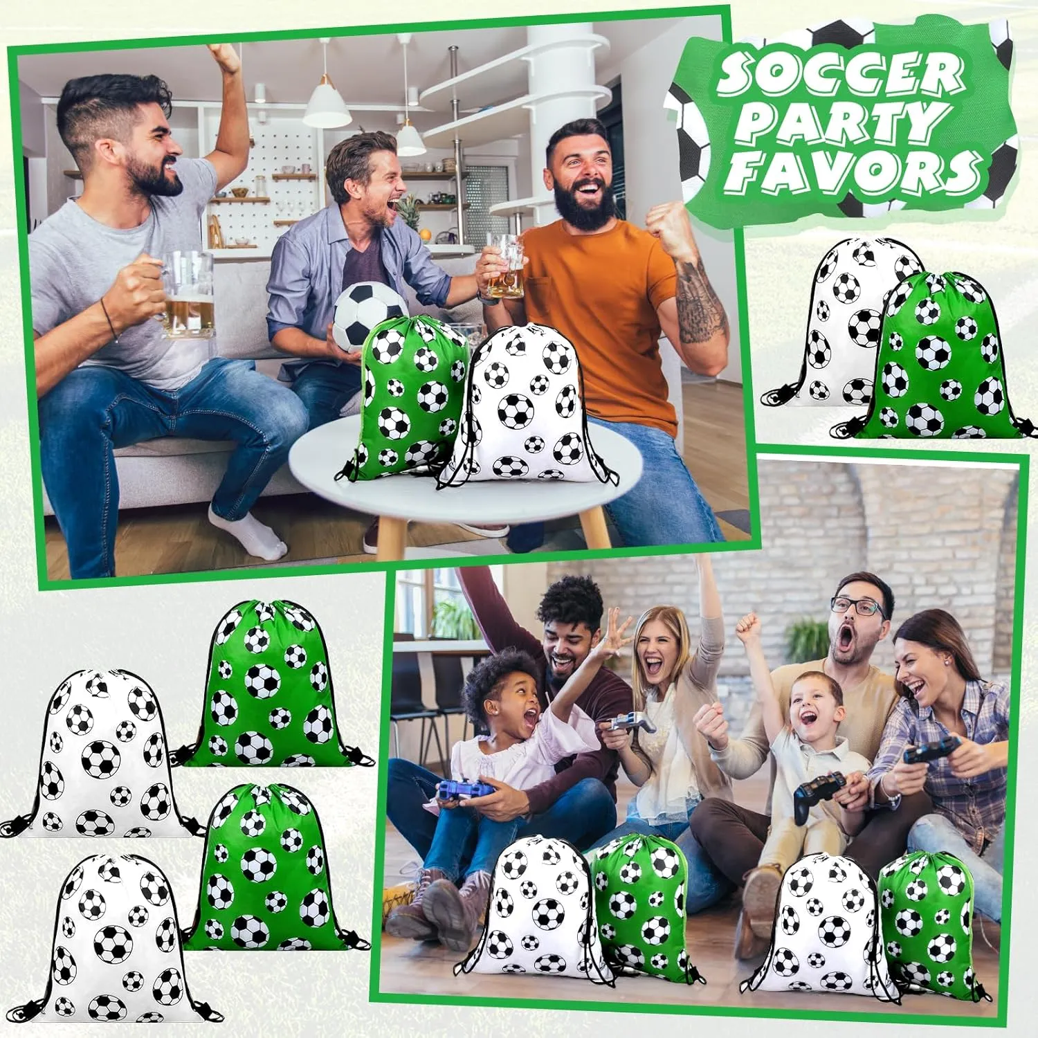 Poen 48 Pcs Soccer Party Favors Include 12 Drawstring Backpack 12 Mini Soccer 12 Keychain 12 Wax Thread Braided Bracelet Inspirational Team Gift