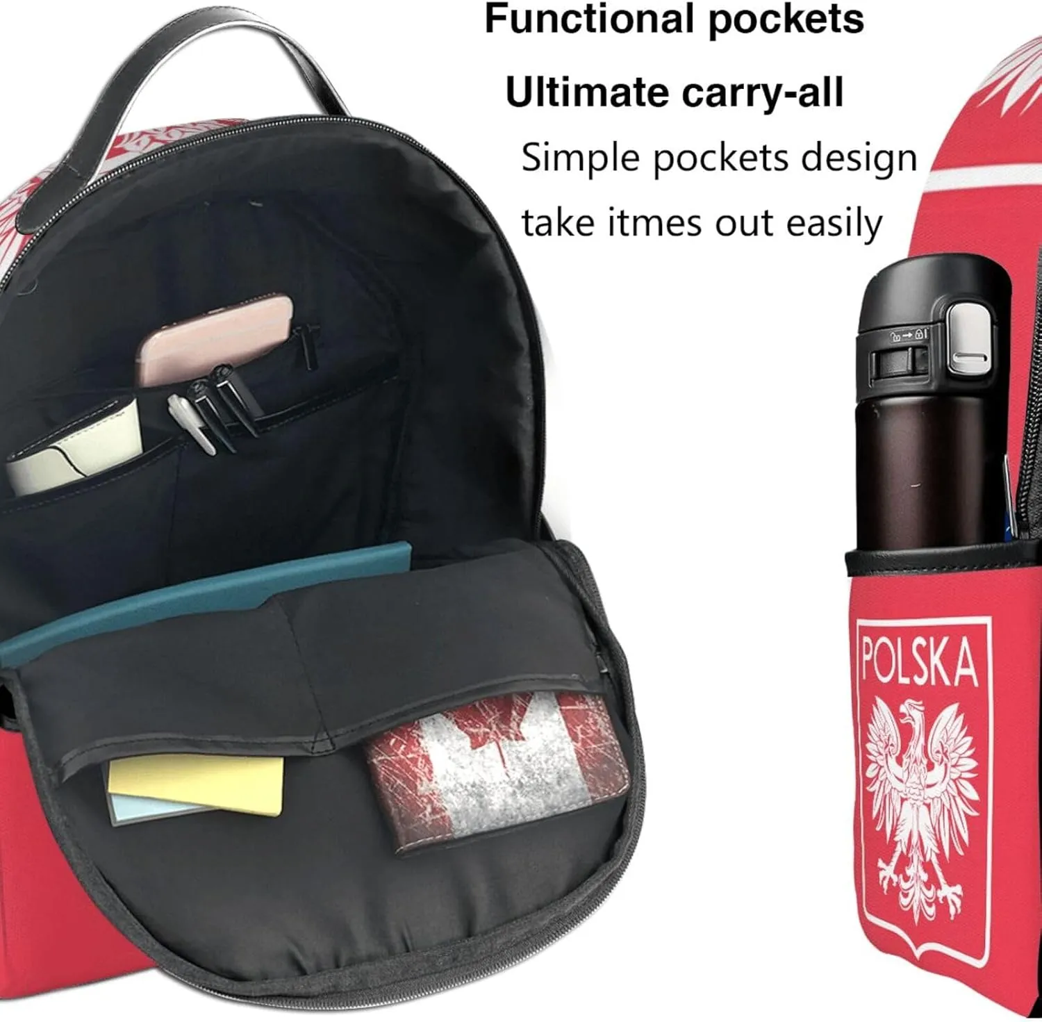 Polish Flag Poland Polska Eagle Casual Backpacks Travel Backpack Fashion Rucksack Outdoor Daypack Lightweight Bag with Leather Handles for Working Hiking Camping
