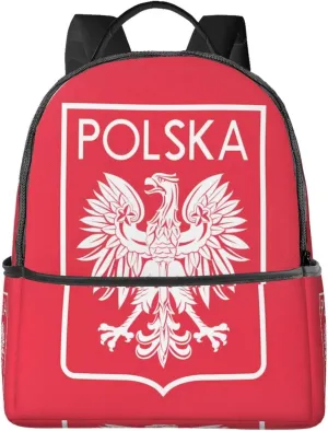 Polish Flag Poland Polska Eagle Casual Backpacks Travel Backpack Fashion Rucksack Outdoor Daypack Lightweight Bag with Leather Handles for Working Hiking Camping