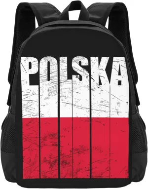 Polish Flag Poland Polska Flags Casual Backpacks Large Capacity Backpack Laptop Rucksack Sport Daypack Commuter Bags with Adjustable Strap for Traveling Camping