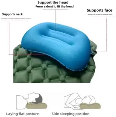 Portable Inflatable Pillow Compressible Folding Air Cushion Outdoor Protective Tourism Sleeping Gear Camping Equipment (Green)