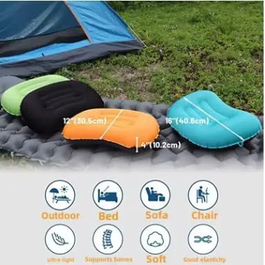 Portable Inflatable Pillow Compressible Folding Air Cushion Outdoor Protective Tourism Sleeping Gear Camping Equipment (Green)