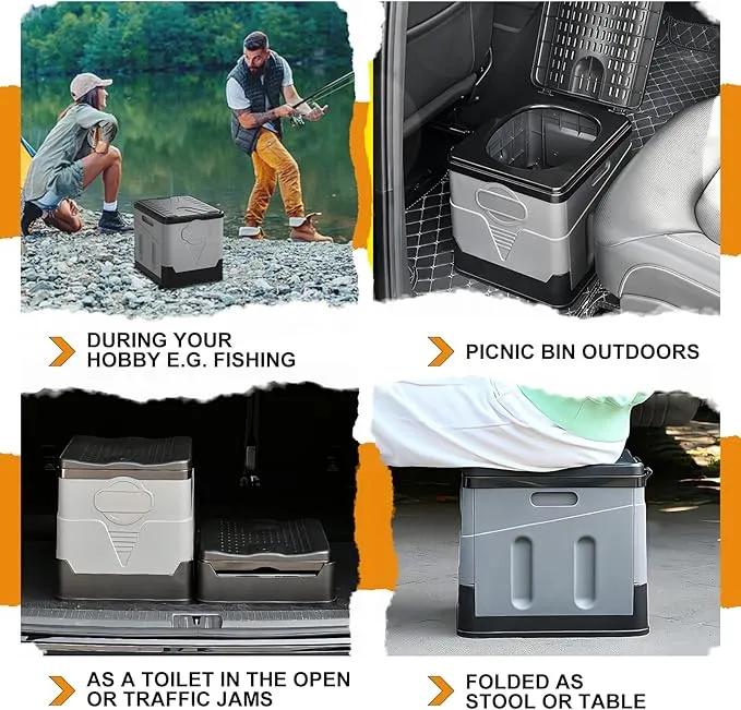Portable Potty for Camping Folding Portable Toilet for Adults Car Toilet Camp Toilet Outdoor Toilet for Boat/Hiking/Long Trips/Travel/Beach Black