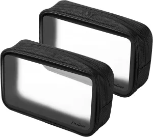 ProCase [2 Pack] TSA Approved Travel Toiletry Bag Pouch, Matte Clear Quart Size Bag Carry-On Airport Airline Compliant Bag Travel Makeup Cosmetic Bag for Toiletries Liquids Creams Cosmetics -Black