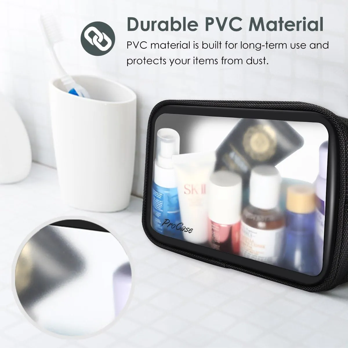 ProCase [2 Pack] TSA Approved Travel Toiletry Bag Pouch, Matte Clear Quart Size Bag Carry-On Airport Airline Compliant Bag Travel Makeup Cosmetic Bag for Toiletries Liquids Creams Cosmetics -Black