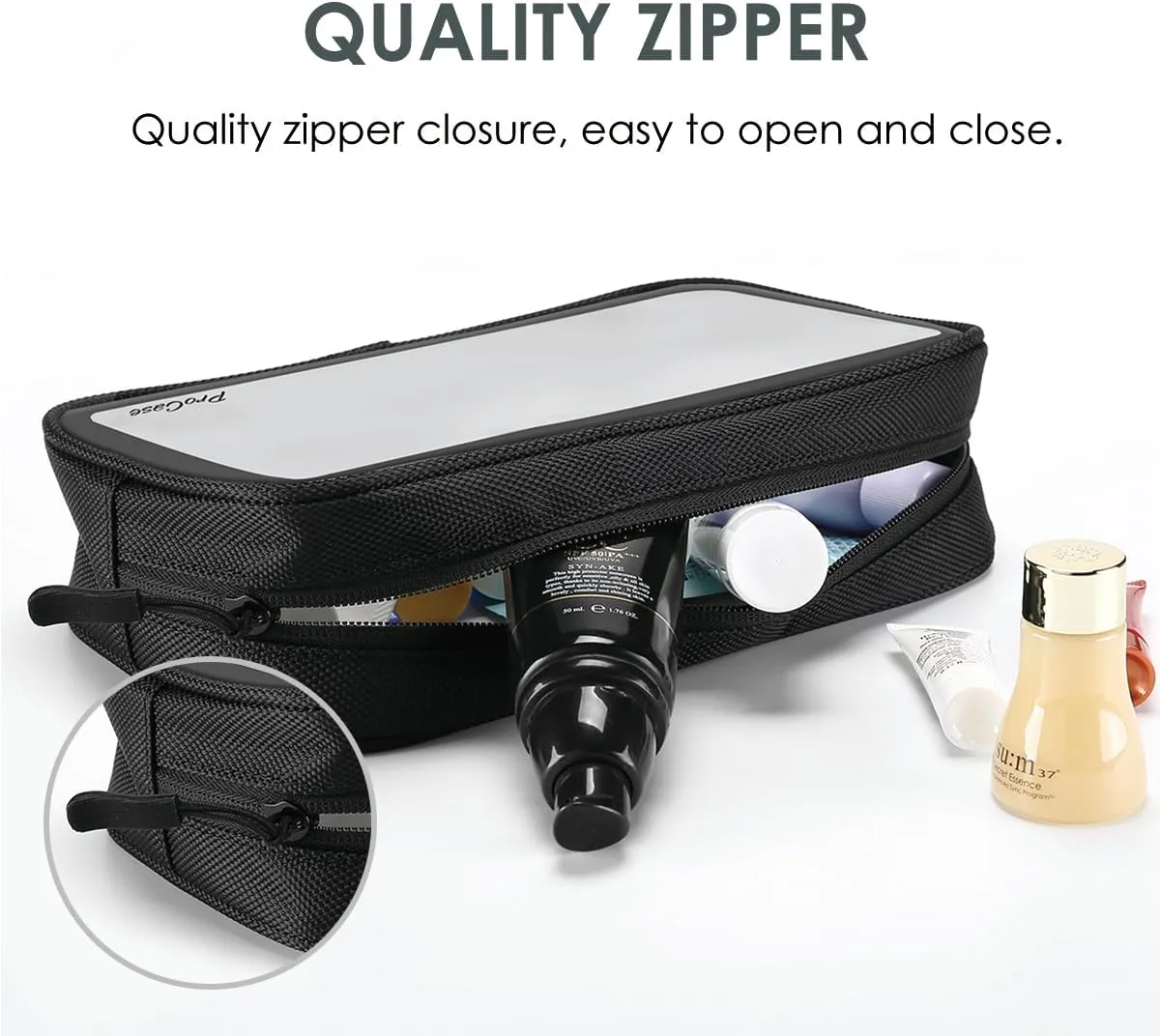 ProCase [2 Pack] TSA Approved Travel Toiletry Bag Pouch, Matte Clear Quart Size Bag Carry-On Airport Airline Compliant Bag Travel Makeup Cosmetic Bag for Toiletries Liquids Creams Cosmetics -Black