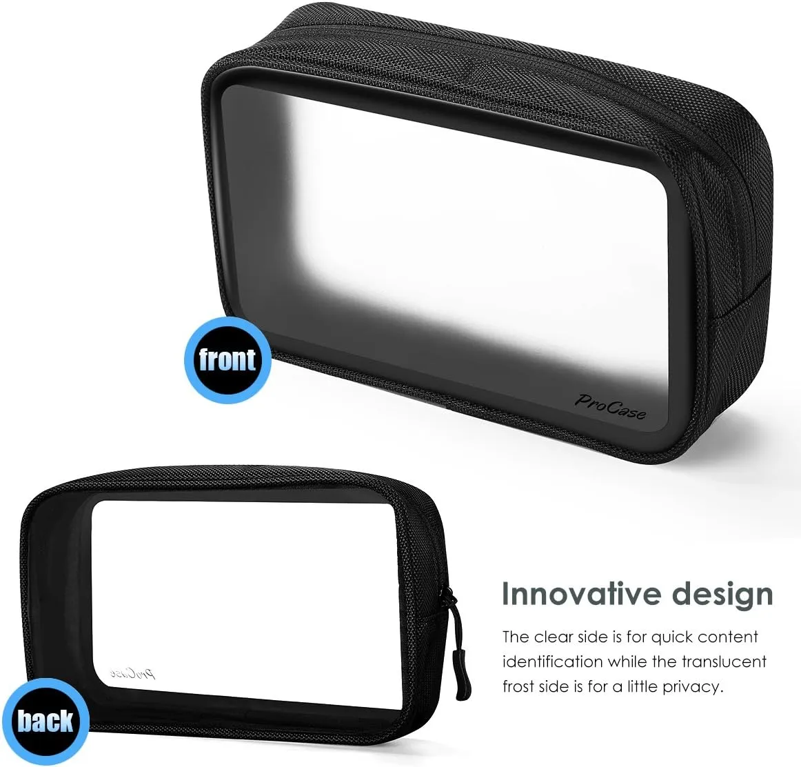 ProCase [2 Pack] TSA Approved Travel Toiletry Bag Pouch, Matte Clear Quart Size Bag Carry-On Airport Airline Compliant Bag Travel Makeup Cosmetic Bag for Toiletries Liquids Creams Cosmetics -Black
