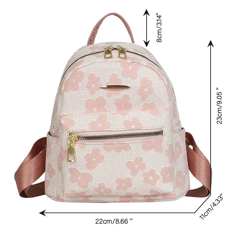 PU Leather Shoulder Multi-Function Flower Print Mini Backpack