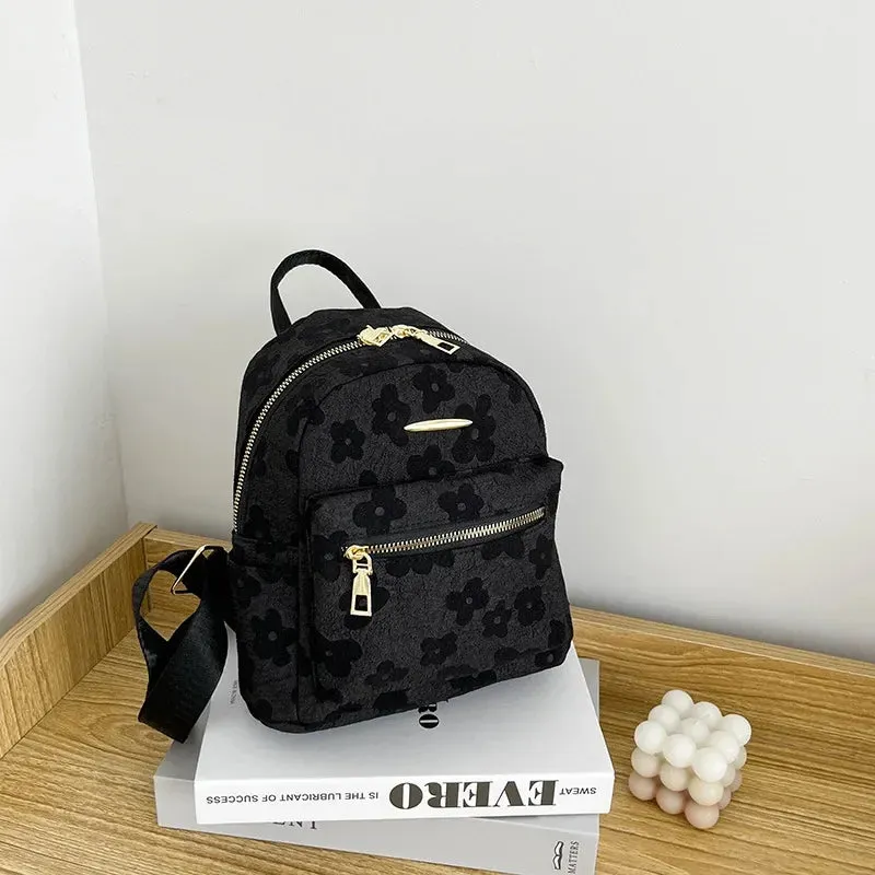 PU Leather Shoulder Multi-Function Flower Print Mini Backpack