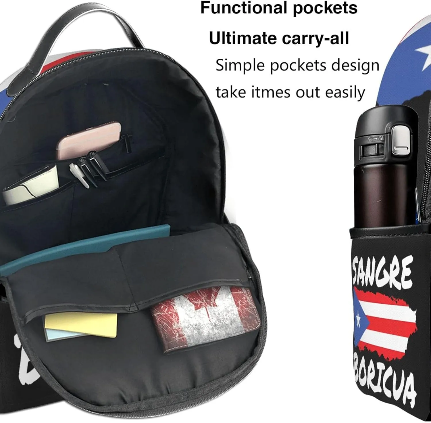 Puerto Rican Sangre Boricua Flag Casual Backpacks Travel Backpack Fashion Rucksack Outdoor Daypack Lightweight Bag with Leather Handles for Working Hiking Camping